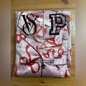 Victoria’s Secret Satin Long Pajama Set Chalk Rose Bows
